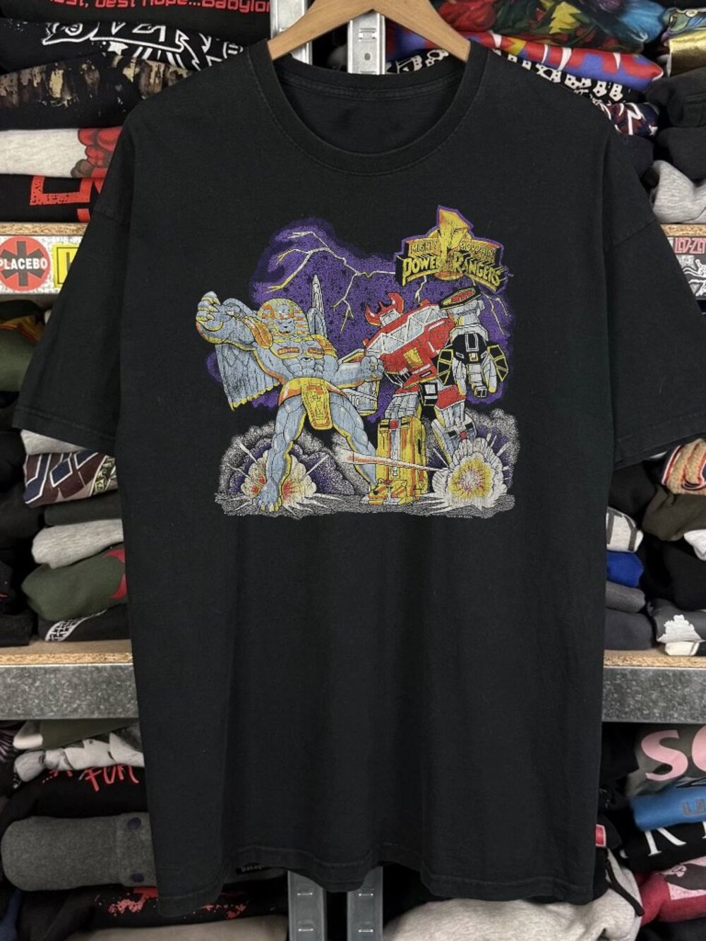 Rare Mighty Morphin Power Rangers Washed Black Tee